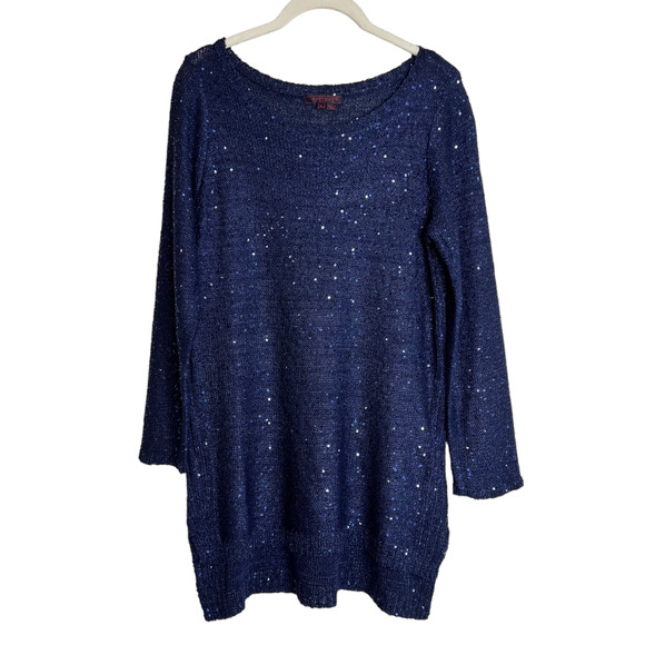 Fontana Womens Lightweight Tunic Sweater M/L Blue All Over Sequins - Picture 1 of 6
